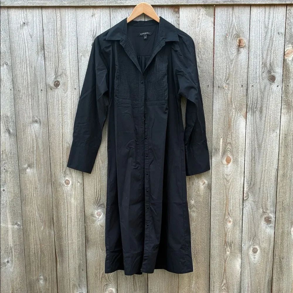 Banana Republic Cotton Long Sleeve Button Front Midi Dress-black